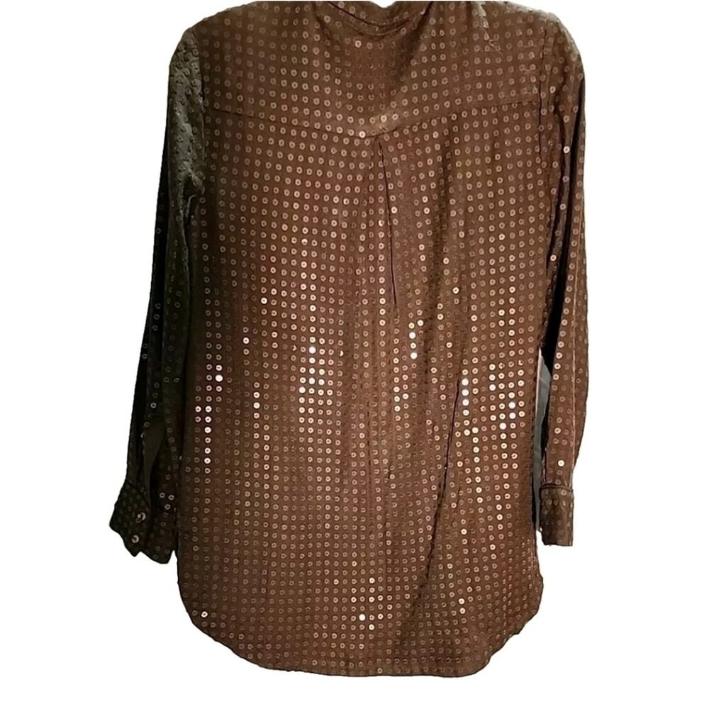 Maeve Anthropologie Womens S Green Sequin Button Down Long Sleeve Shirt Holiday - Picture 3 of 8